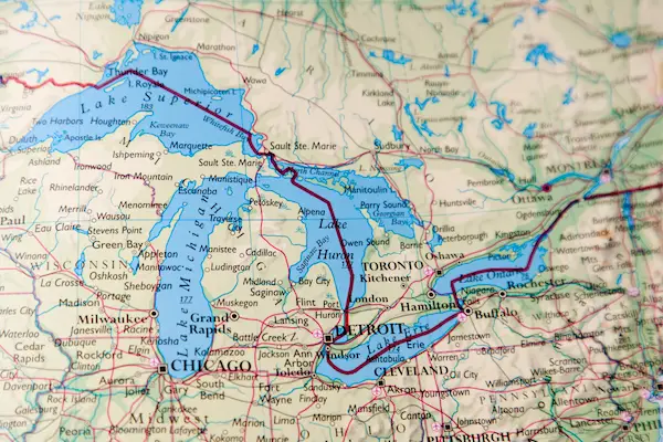 Map of the Great Lakes region