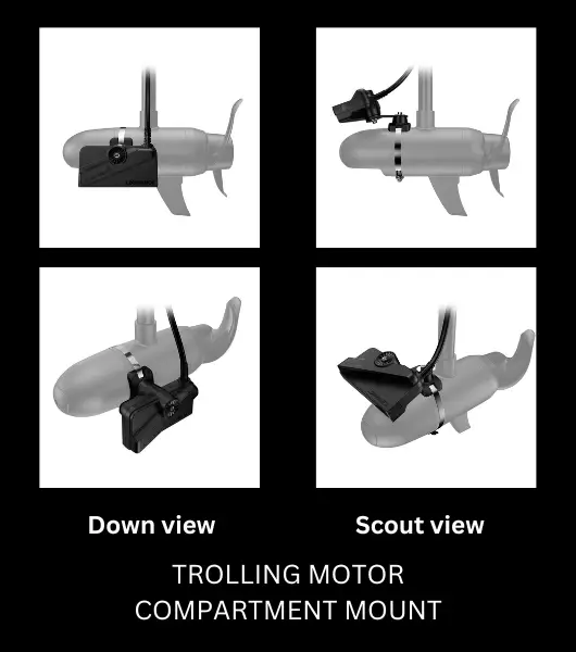 Diagram showing where to mount an Active Target transducer on a trolling motor compartment