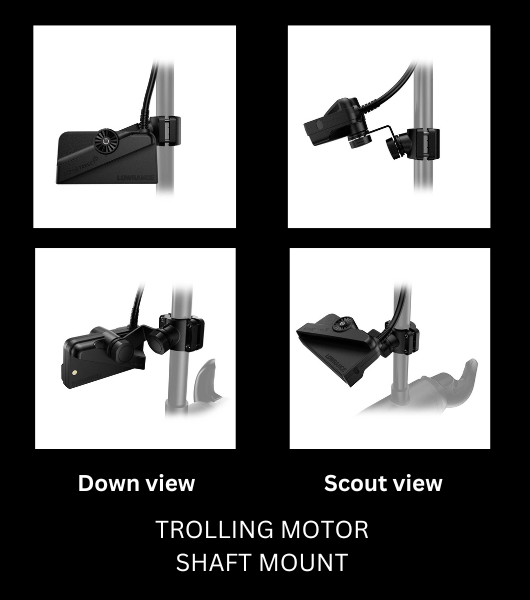 Diagram showing where to mount an Active Target transducer on a trolling motor shaft