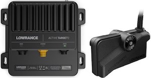 Photo of Lowrance Active Target 2 module and transducer