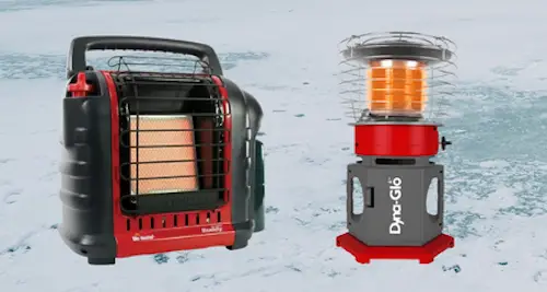 Photo of Mr Heater Buddy and Dyna Glo ice fishing heaters