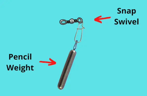 Image showing how to attache a pencil weight to a snap swivel for a bobber doggin rig