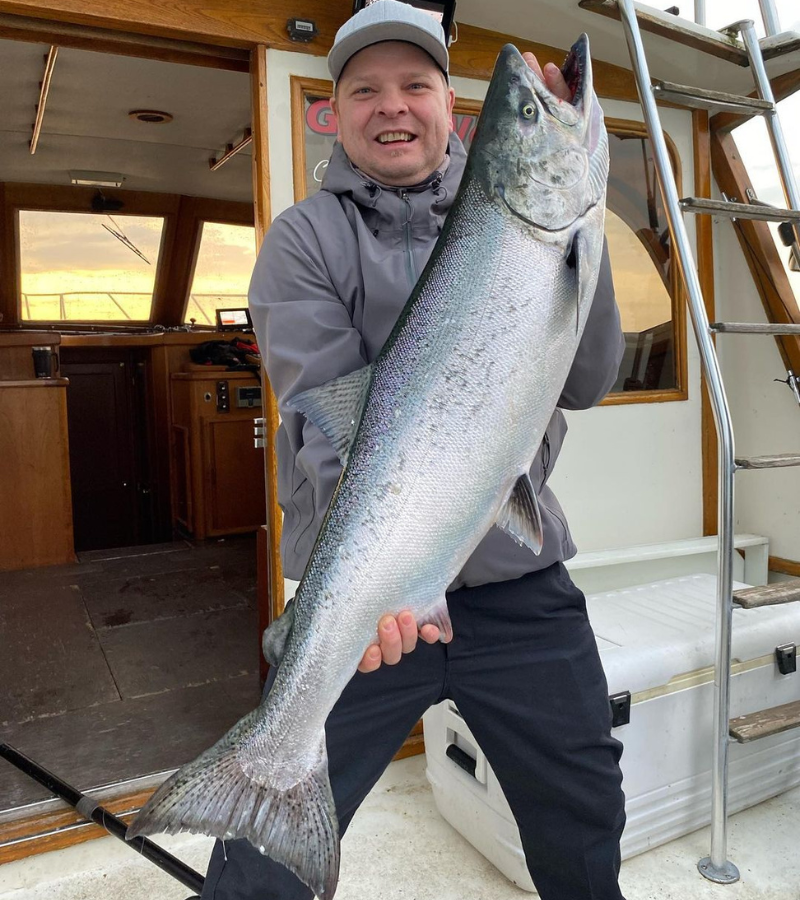 Photo of large king salmon caught with a meat rig