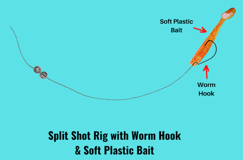 Image showing split shot rig with worm hook and soft plastic bait